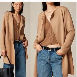 J. Crew Juliette Collarless Sweater Blazer Merino Wool Blend Heather Khaki